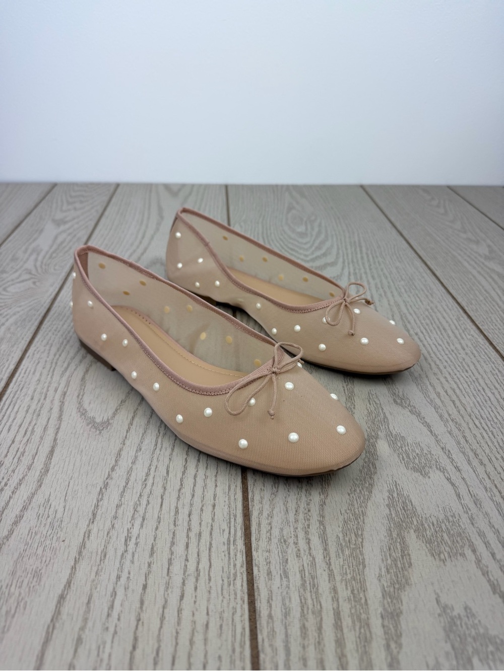 On 34th Women's Friyaa Mesh Ballet Flats 10M Nude White Pearl $69.50